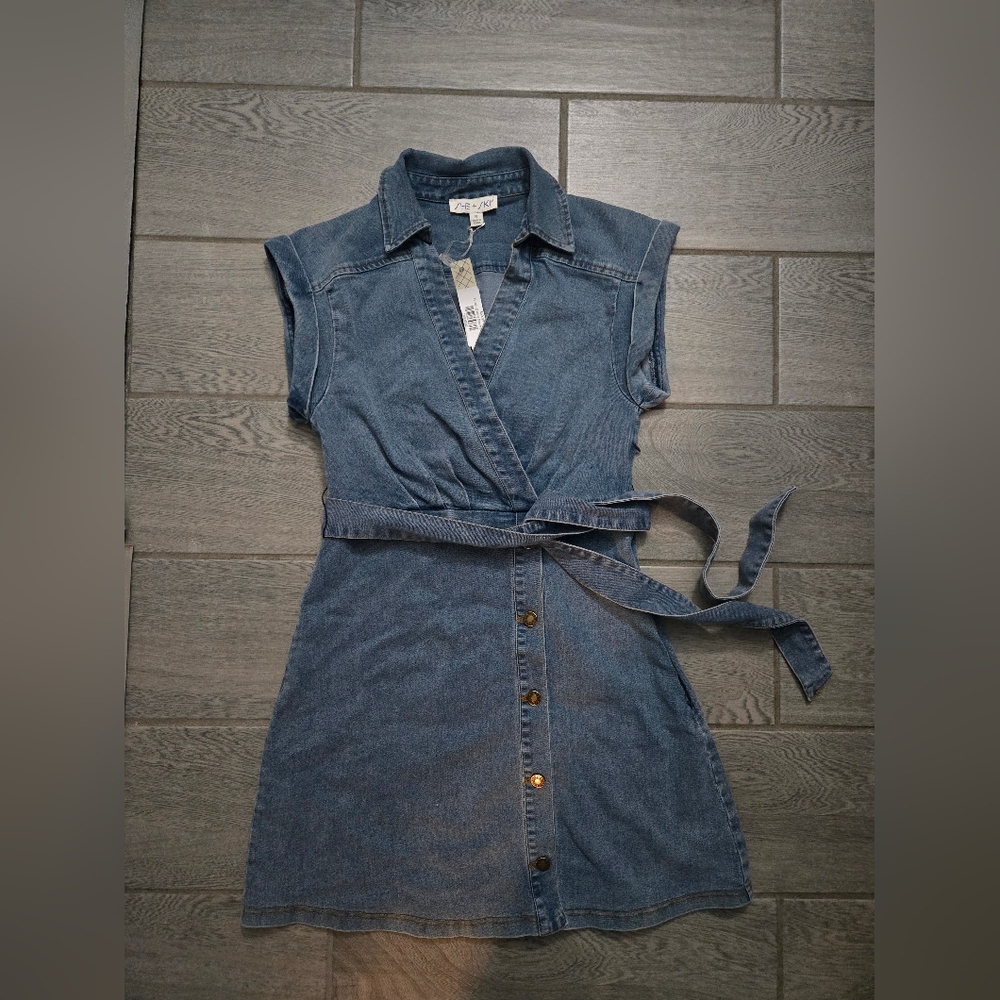 She + Sky Blue Denim Wrap Midi Dress
